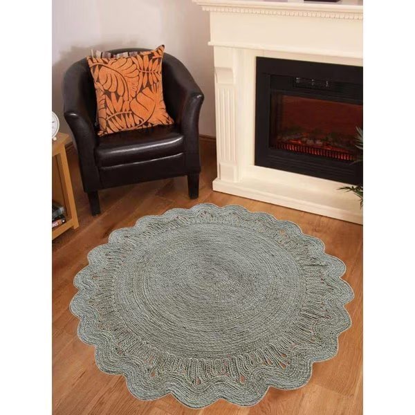 4 x 4 ft. Hand Woven Jute Eco-Friendly Solid Round Area Rug, White, Jensendistributionservices, Mfr#: MI1556871